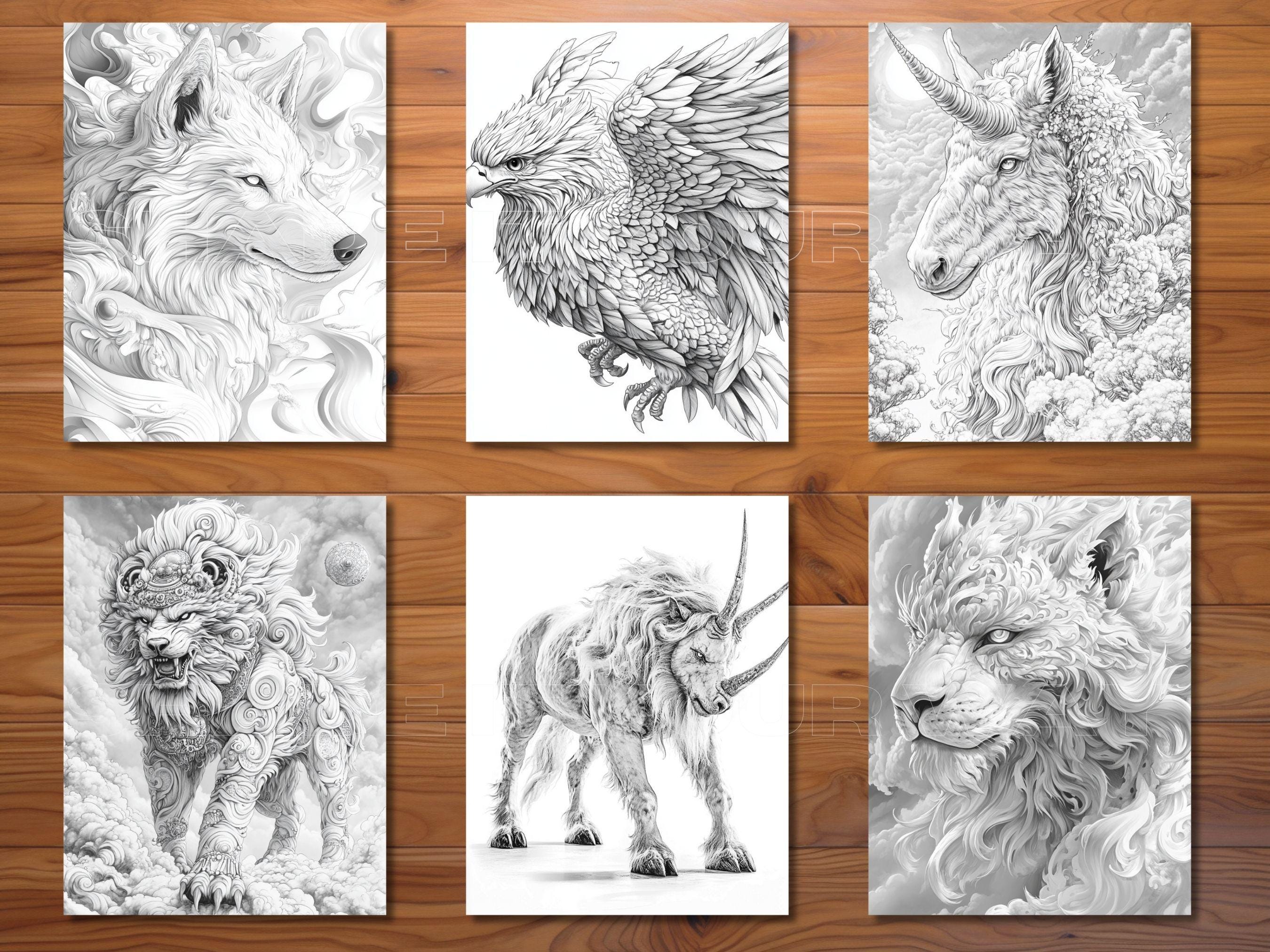 30 Celestial Beasts Coloring Page Book - Adults + Kids - Instant ...