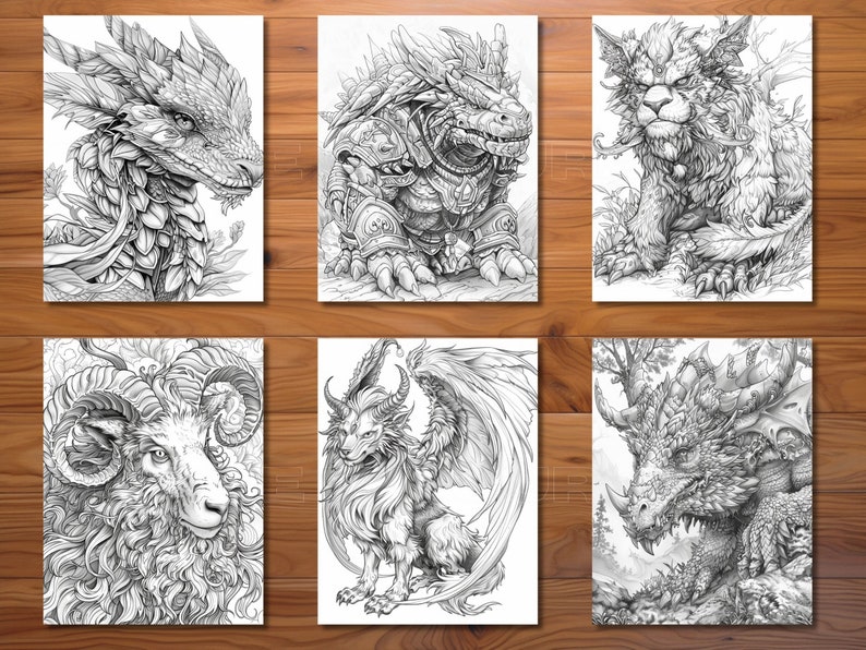 30 Fantasy Beasts Coloring Page Book - Adults + Kids - Instant Download ...