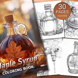 30 Ahornsirup Malseiten Buch - Erwachsene + Kinder - Sofortiger Download - Graustufen Malseite - Druckbare PDF