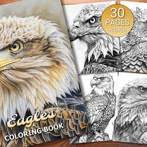 30 Eagles Coloring Page Book - Adults + Kids - Instant Download - Grayscale Coloring Page - Printable PDF