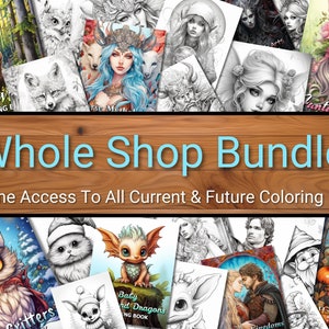 Whole Shop Coloring Page Book Bundle - Adults + Kids - Instant Download - Grayscale Coloring Page - Printable PDF