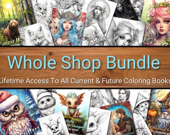 Whole Shop Coloring Page Book Bundle - Adults + Kids - Instant Download - Grayscale Coloring Page - Printable PDF