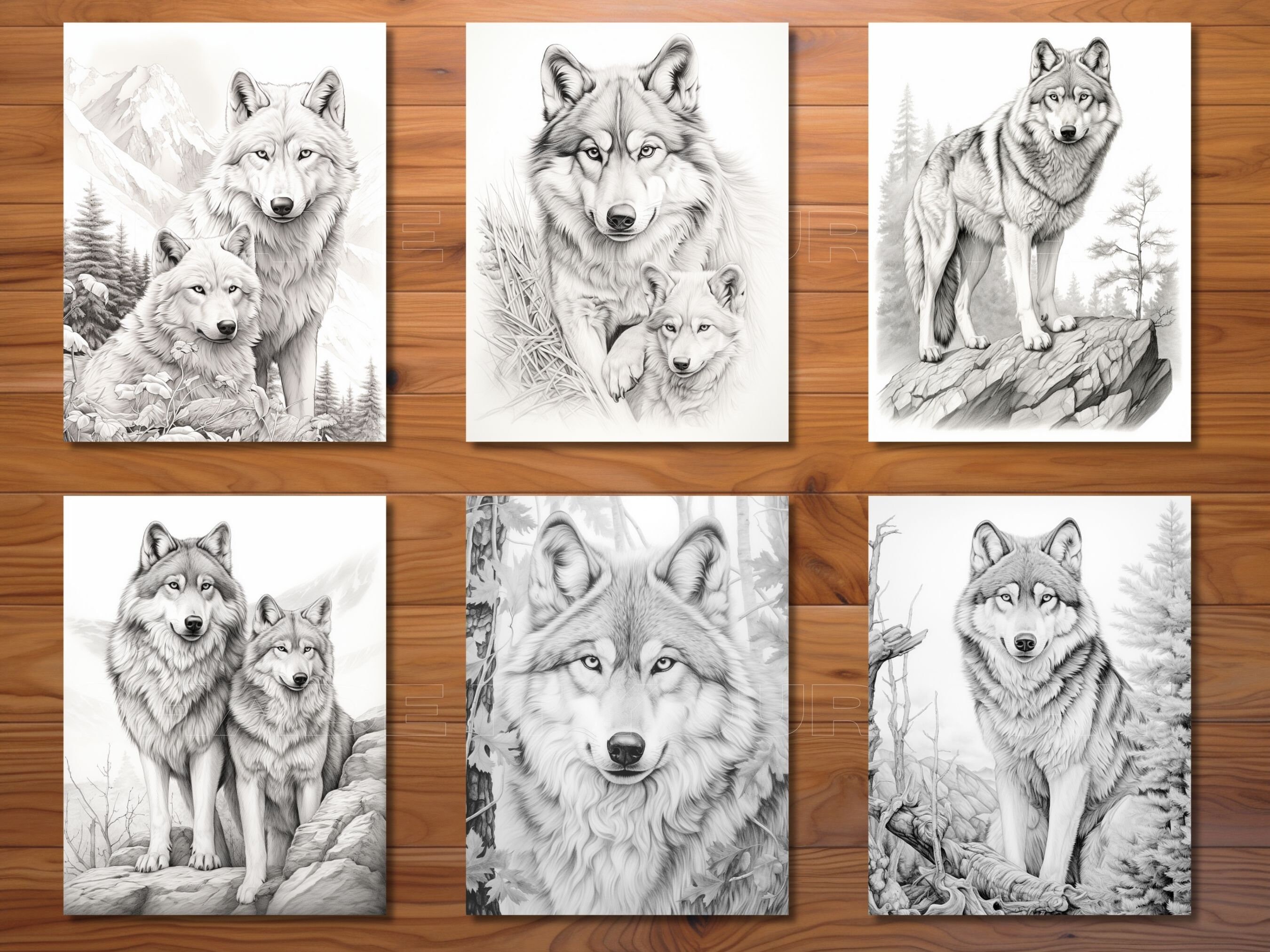 30 Wolves Coloring Page Book - Adults + Kids - Instant Download ...