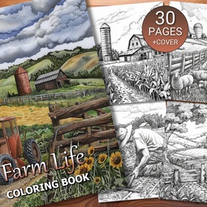 30 Farm Life Coloring Page Book - Adults + Kids - Instant Download - Grayscale Coloring Page - Printable PDF