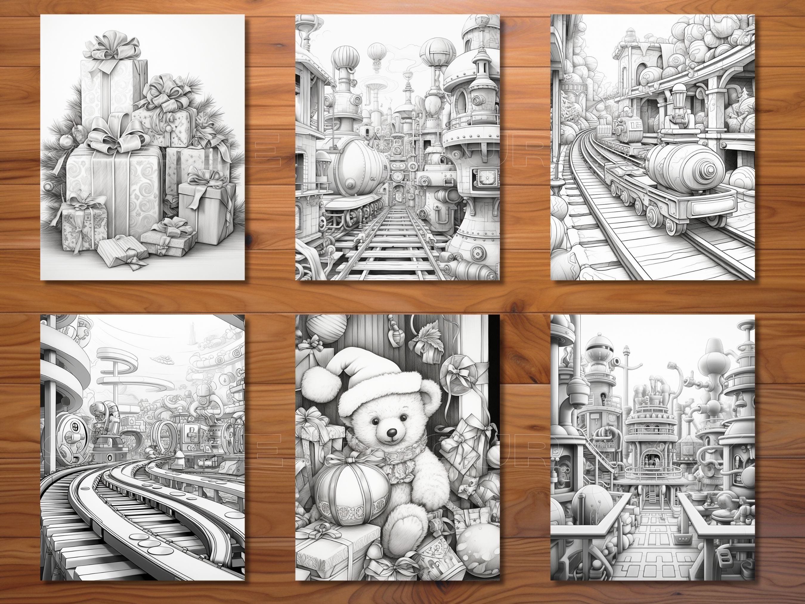 30 Santa's Workshop Coloring Page Book - Adults + Kids - Instant ...