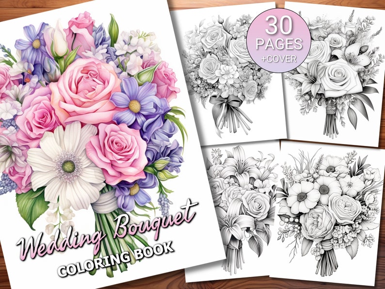 30 Wedding Bouquet Coloring Page Book Adults Kids Instant Download ...