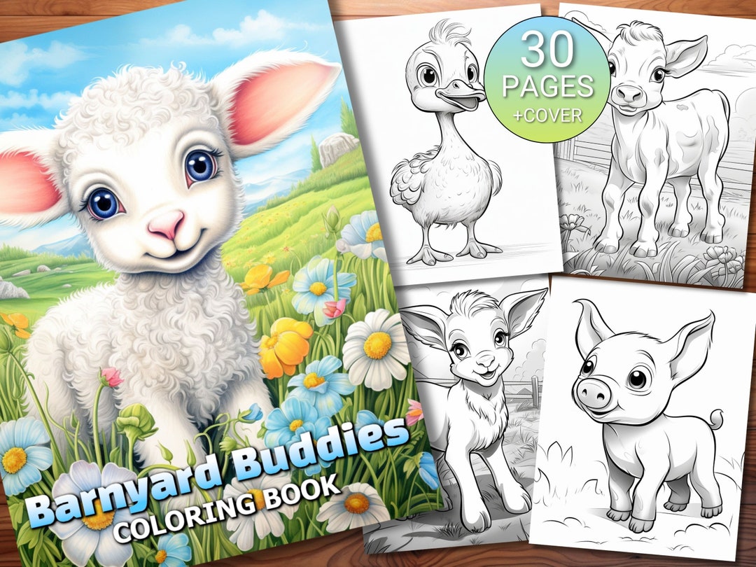 30 Barnyard Buddies Coloring Page Book Adults Kids Instant Download
