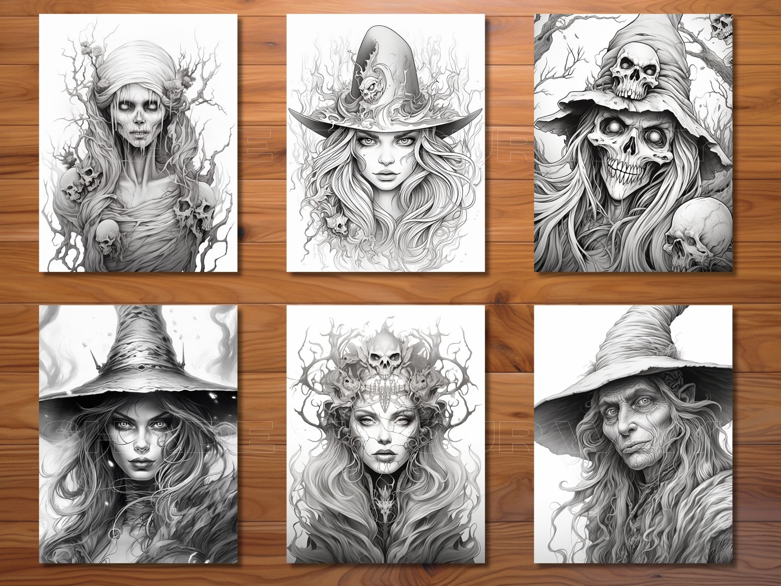 30 Wicked Witches Coloring Page Book - Adults + Kids - Instant Download ...