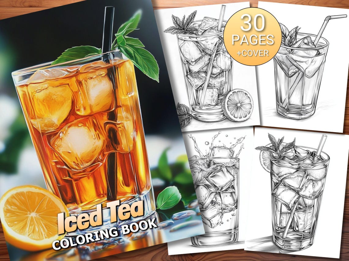 30 Iced Tea Coloring Page Book - Adults + Kids - Instant Download ...
