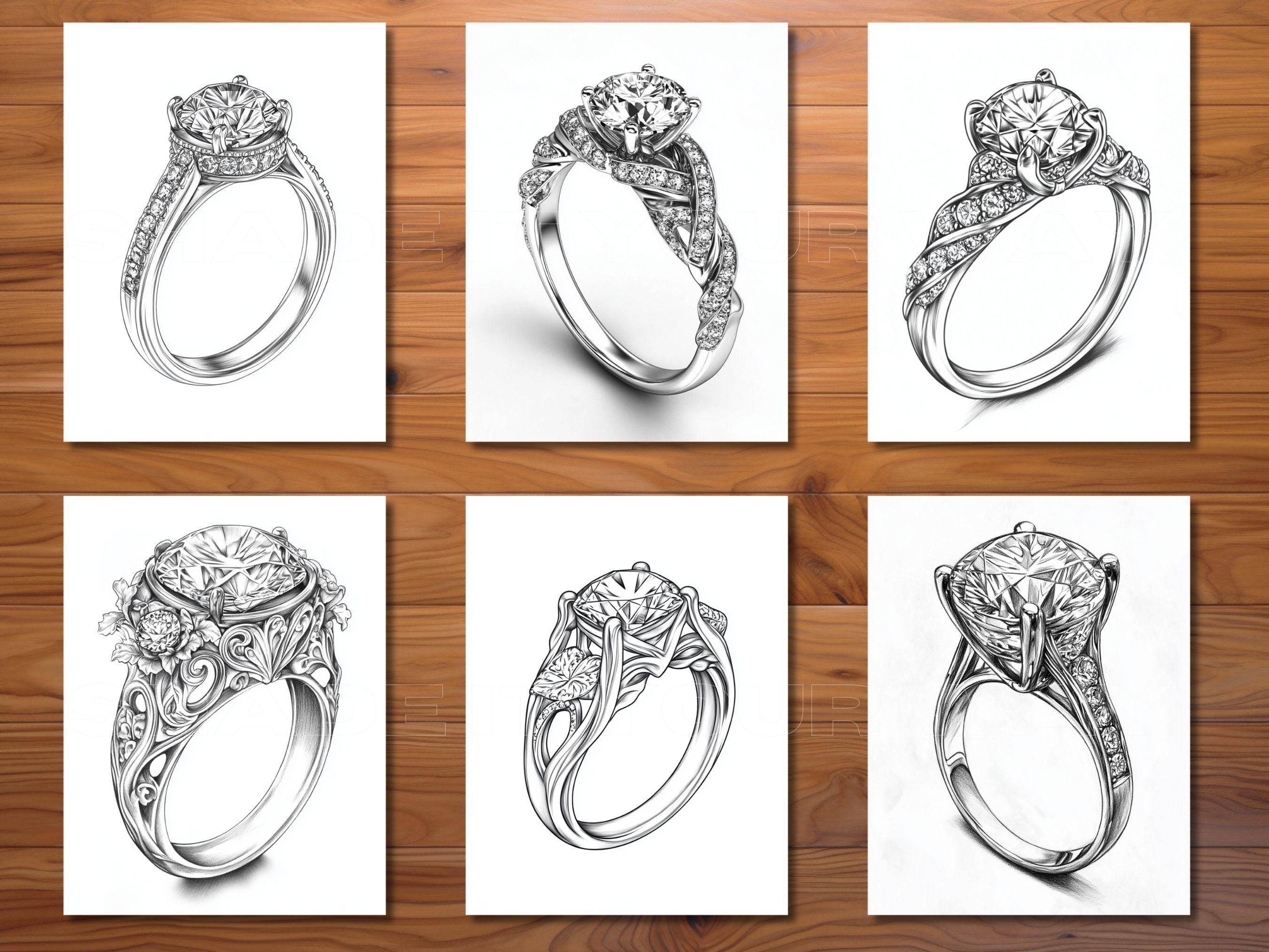 30 Engagement Ring Coloring Page Book - Adults + Kids - Instant ...