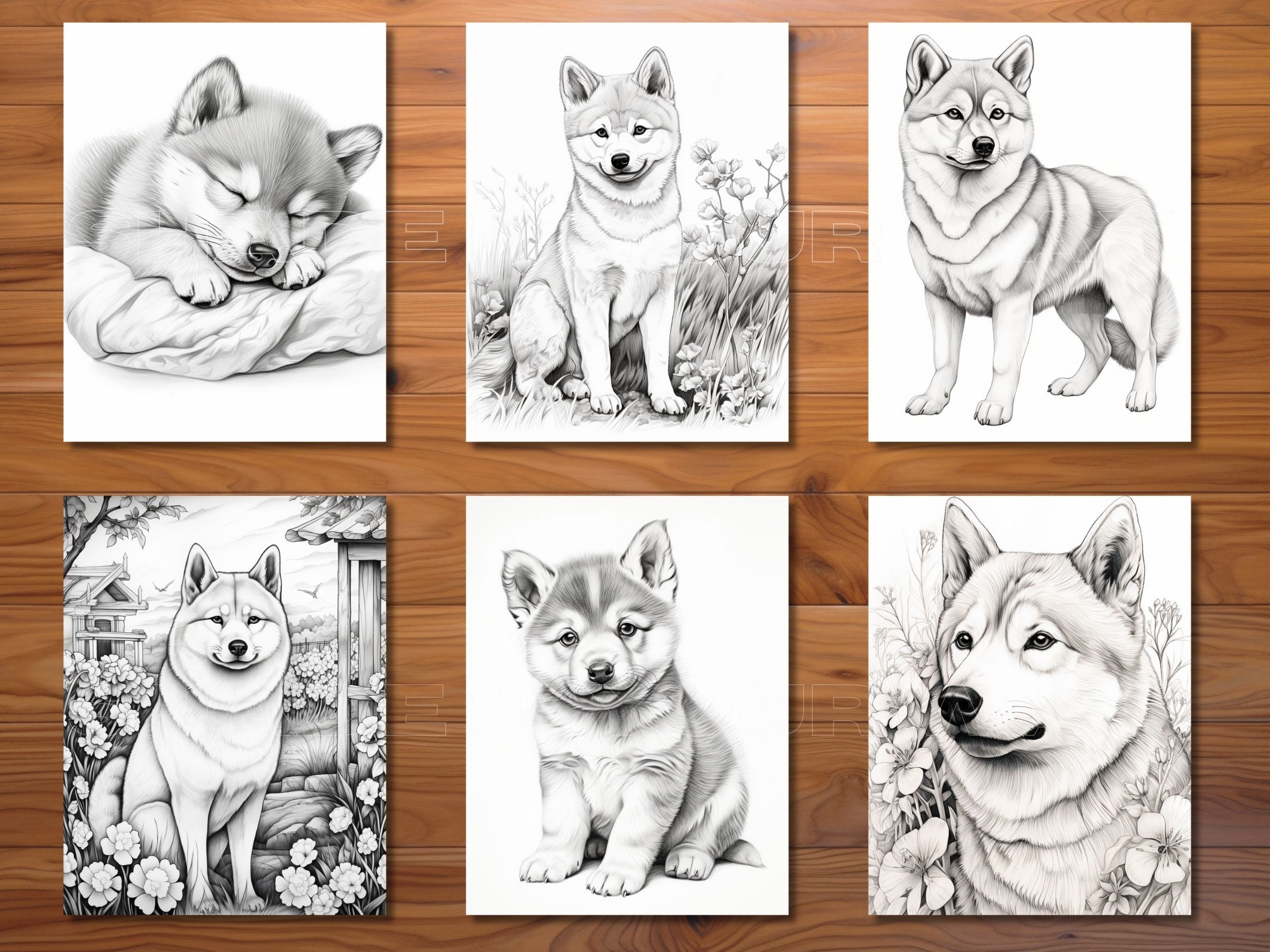 30 Shiba Shenanigans Coloring Page Book Adults Kids Instant Download