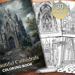 30 Beautiful Cathedrals Coloring Page Book - Adults + Kids - Instant ...