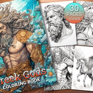 30 Greek Gods Coloring Page Book - Adults + Kids - Instant Download - Grayscale Coloring Page - Printable PDF