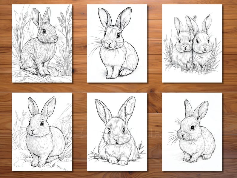 30 Rabbits Coloring Page Book - Adults + Kids - Instant Download ...