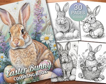May include: A coloring book featuring a brown bunny rabbit surrounded by flowers and Easter eggs. The cover reads "Easter Bunny Coloring Book".
