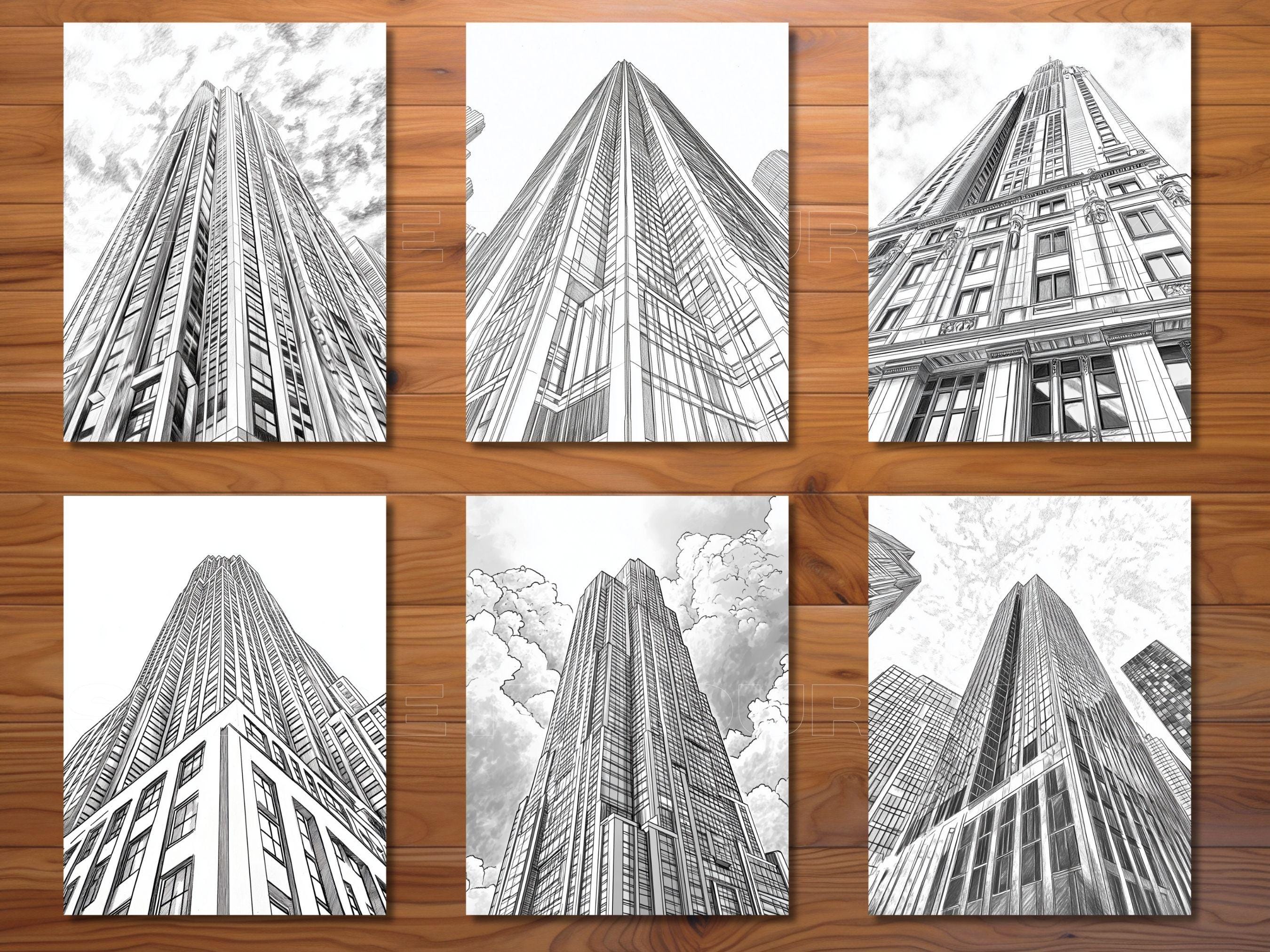 30 Skyscrapers Coloring Page Book - Adults + Kids - Instant Download ...
