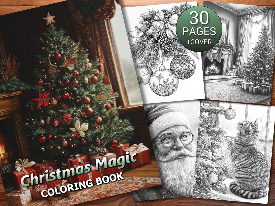 30 Christmas Magic Coloring Page Book - Adults + Kids - Instant ...