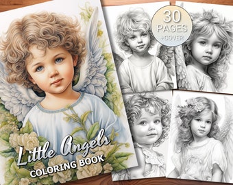 30 Little Angels Coloring Page Book - Adults + Kids - Instant Download - Grayscale Coloring Page - Printable PDF