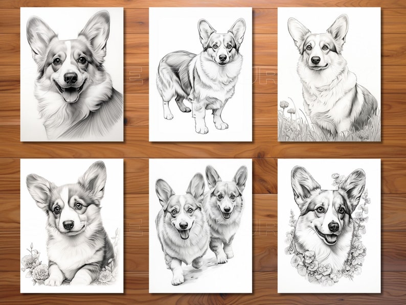 30 Corgi Cuteness Coloring Page Book Adults Kids Instant Download Grayscale Coloring Page Printable PDF image 2