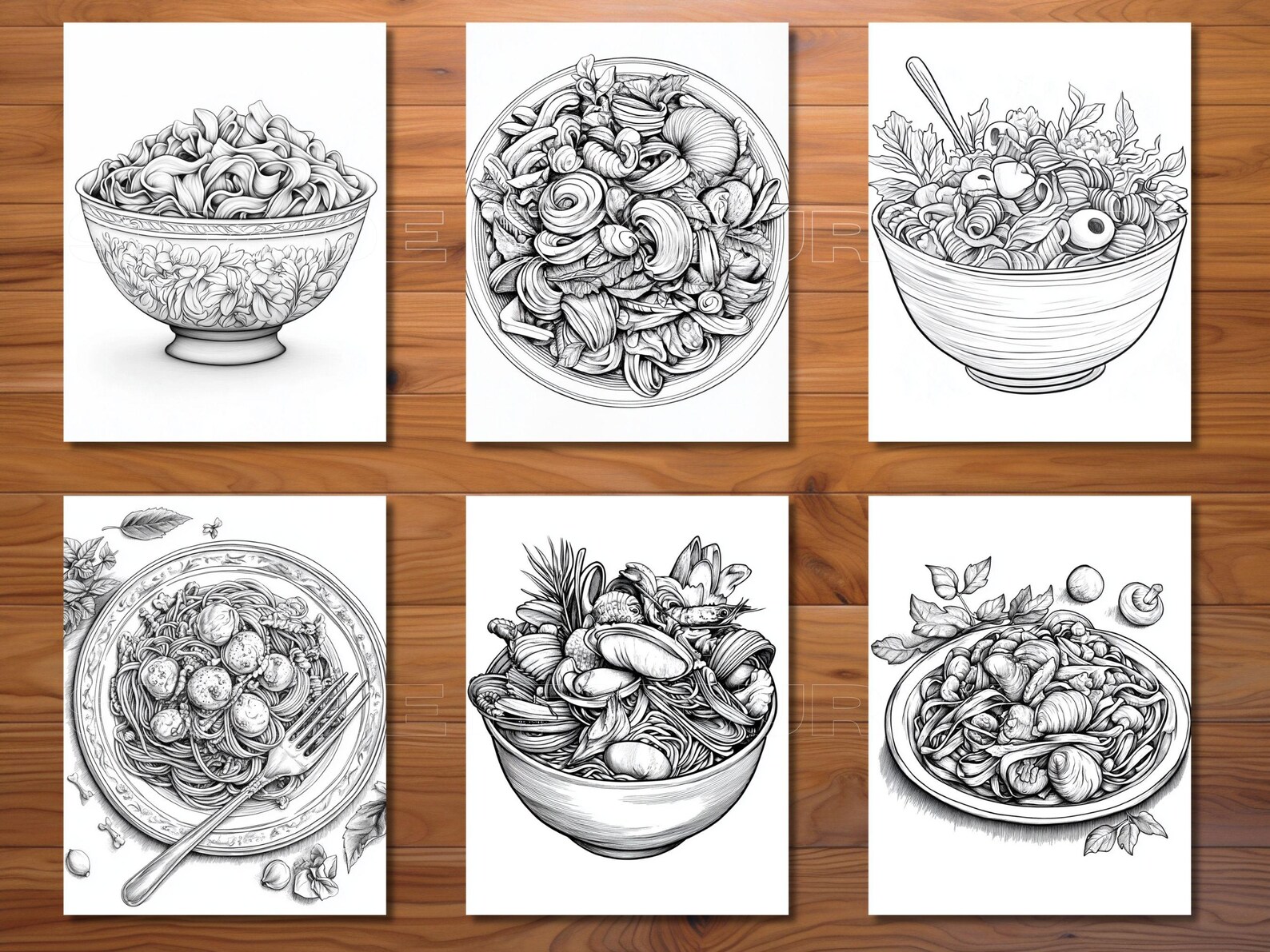 30 Pasta Coloring Page Book - Adults + Kids - Instant Download ...