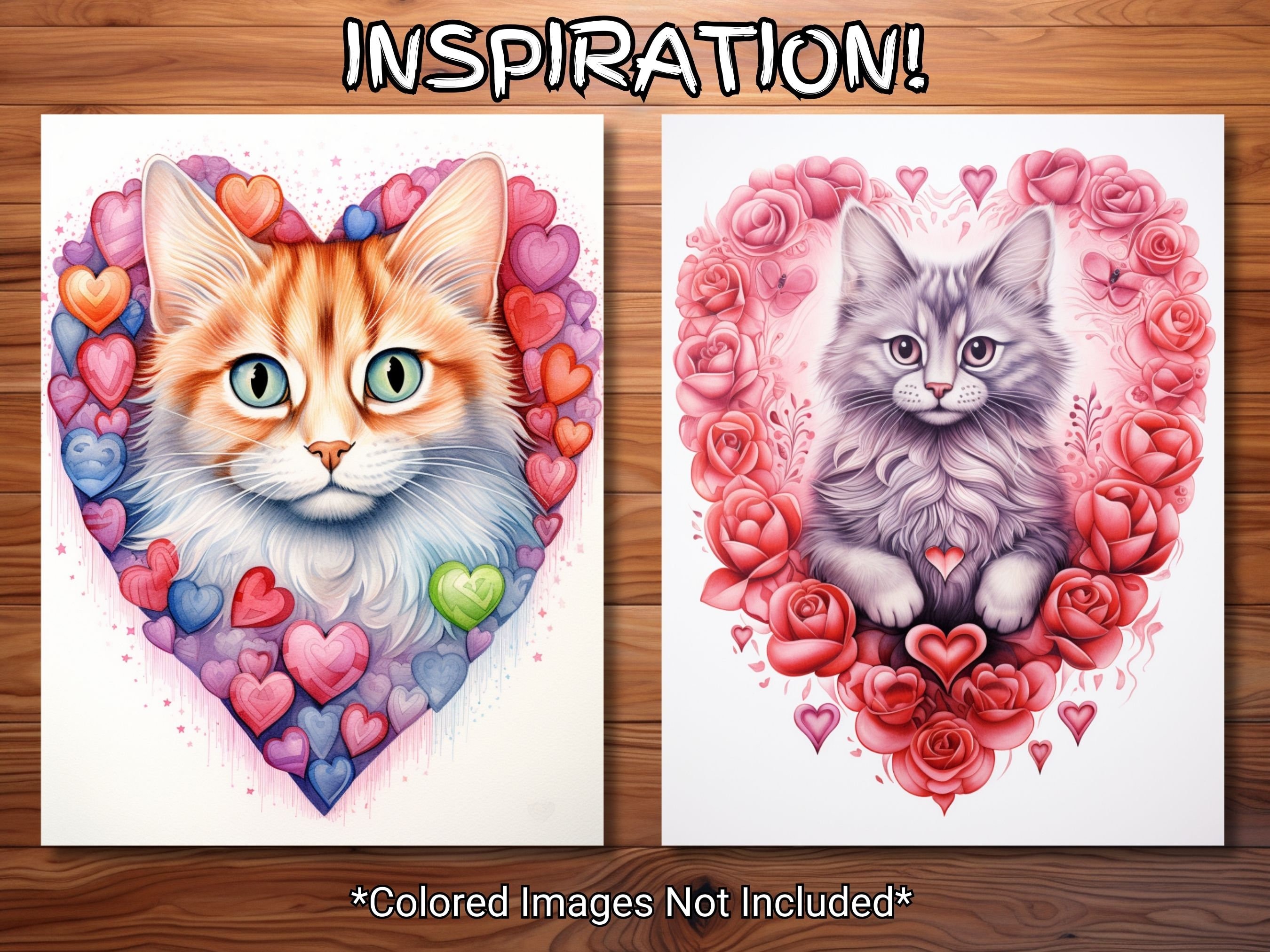30 Valentine Cats Coloring Page Book Adults Kids Instant Download