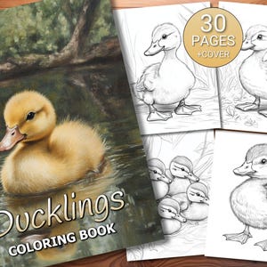 30 Ducklings Coloring Page Book - Adults + Kids - Instant Download - Grayscale Coloring Page - Printable PDF