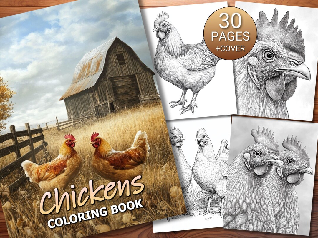 Chicken Color Pagesbuff 30 Chickens Coloring Page Book - Adults + Kids - Instant Download ...