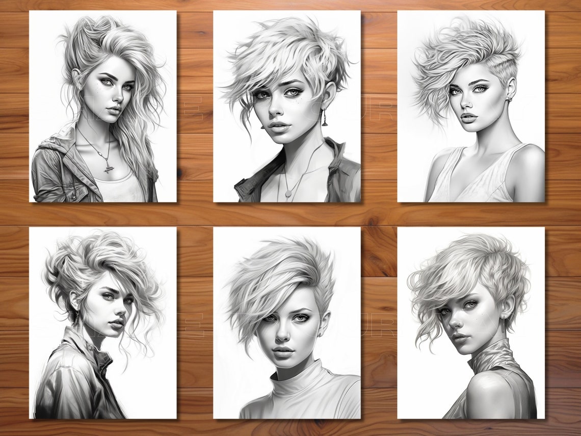 30 Edgy Hairstyles Coloring Page Book Adults Kids - Etsy