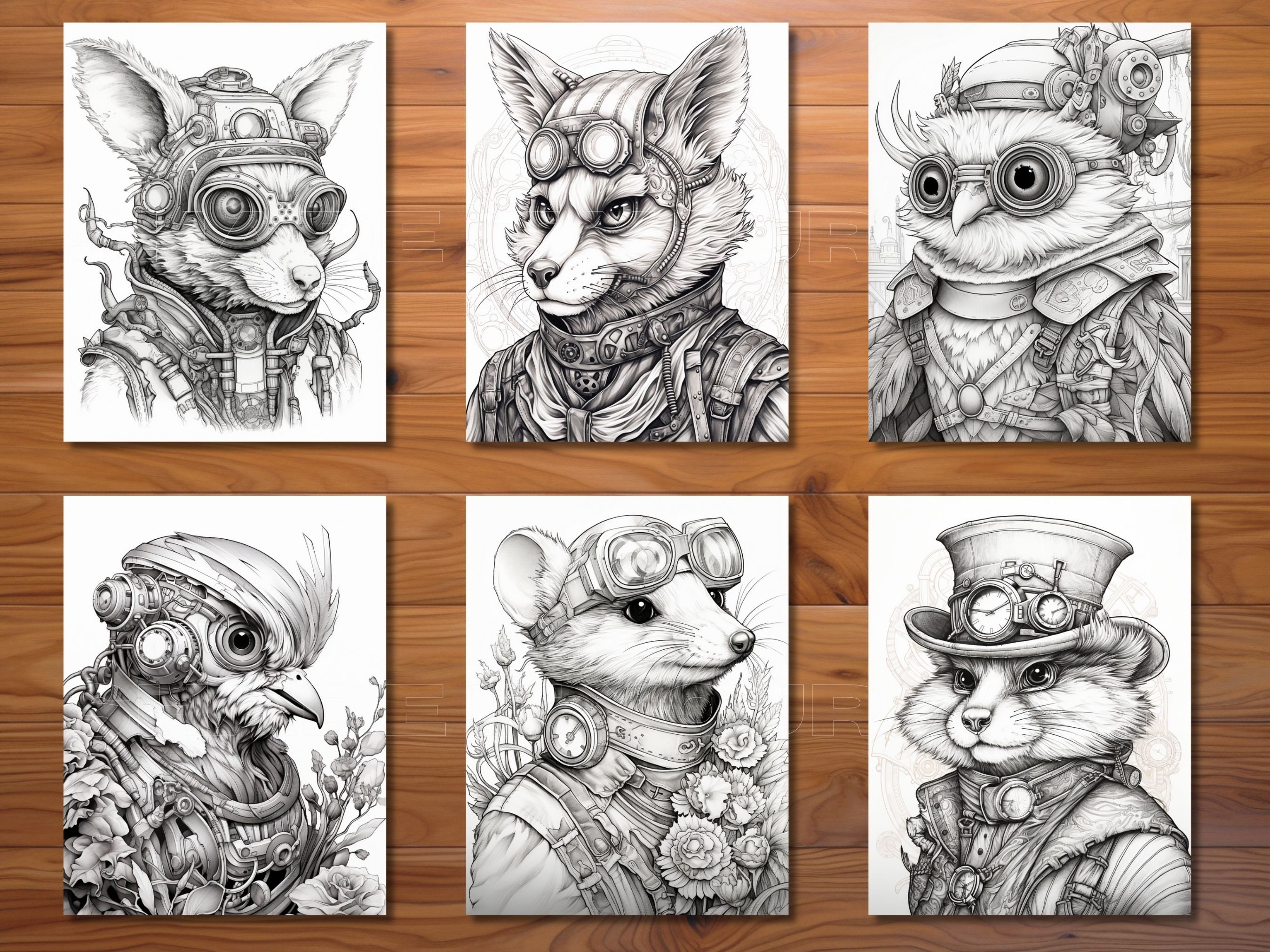 30 Clockwork Critters Coloring Page Book - Adults + Kids - Instant ...