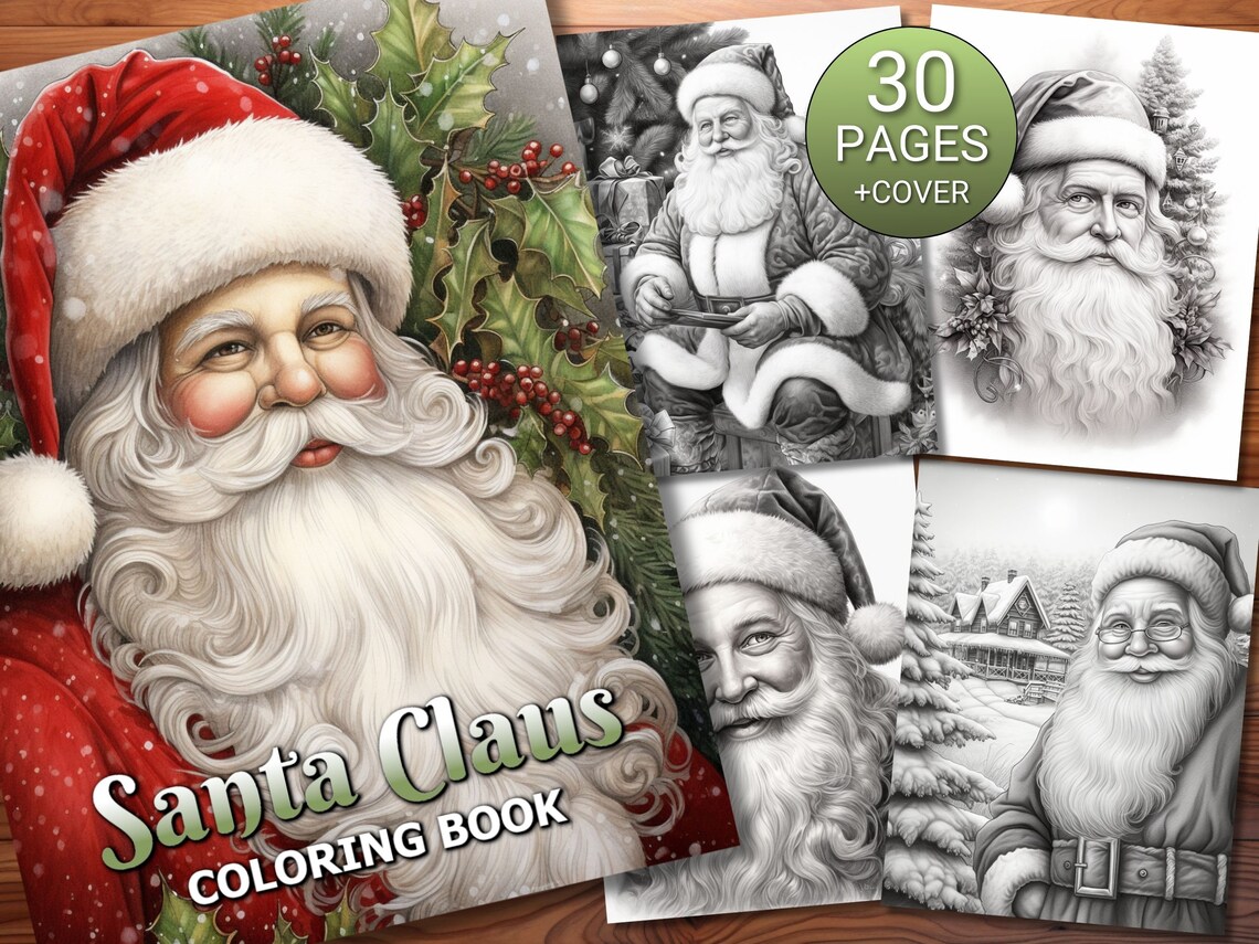 30 Santa Claus Coloring Page Book - Adults + Kids - Instant Download ...