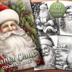 May include: A Santa Claus coloring book with a red and white cover. The cover features a detailed illustration of Santa Claus with a long white beard and a red hat. The book includes 30 pages of Santa Claus illustrations.