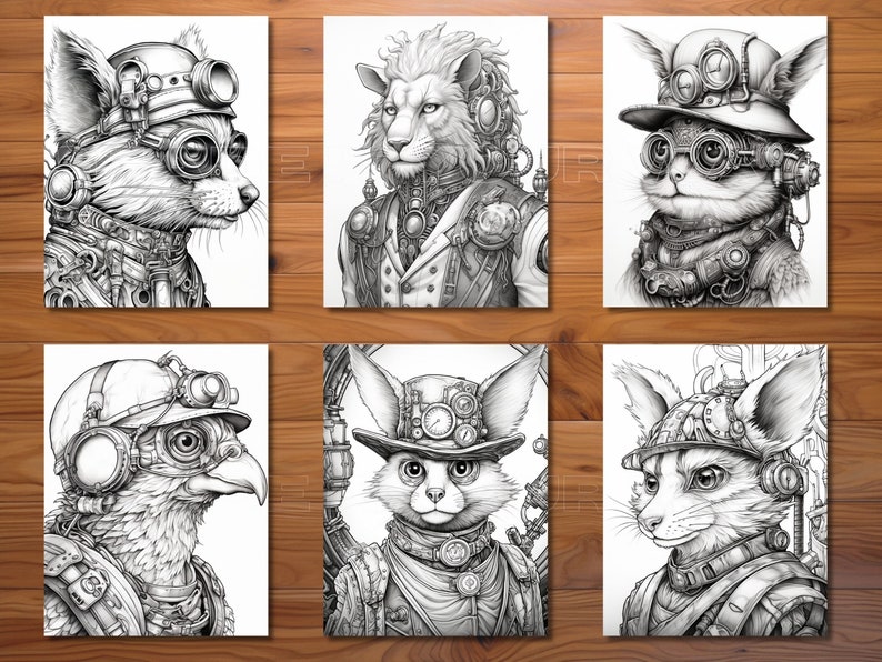30 Clockwork Critters Coloring Page Book - Adults + Kids - Instant ...