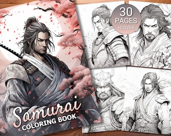 May include: A coloring book featuring samurai warriors. The cover shows a samurai with a sword, standing in front of a pink cherry blossom tree. The book has 30 pages plus a cover.