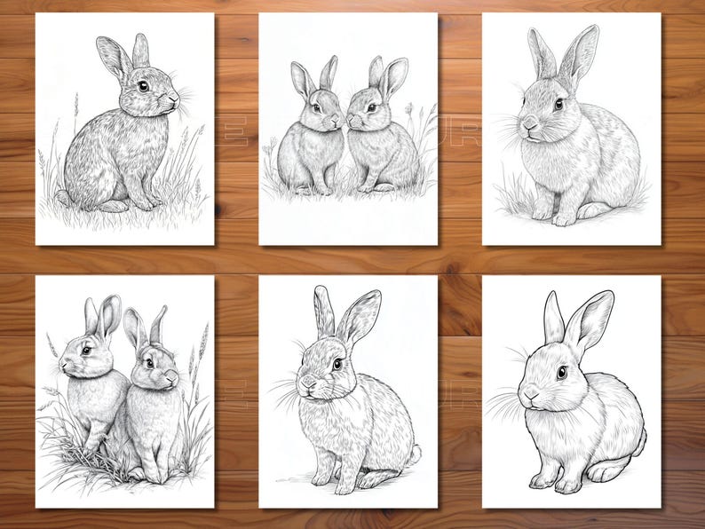 Show Rabbit Printable Image 30 Rabbits Coloring Page Book - Adults + Kids - Instant Download ...