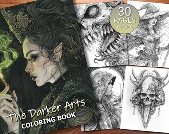 30 The Darker Arts Coloring Page Book - Volwassenen + Kinderen - Instant Download - Grijswaarden kleurplaat - Afdrukbare PDF