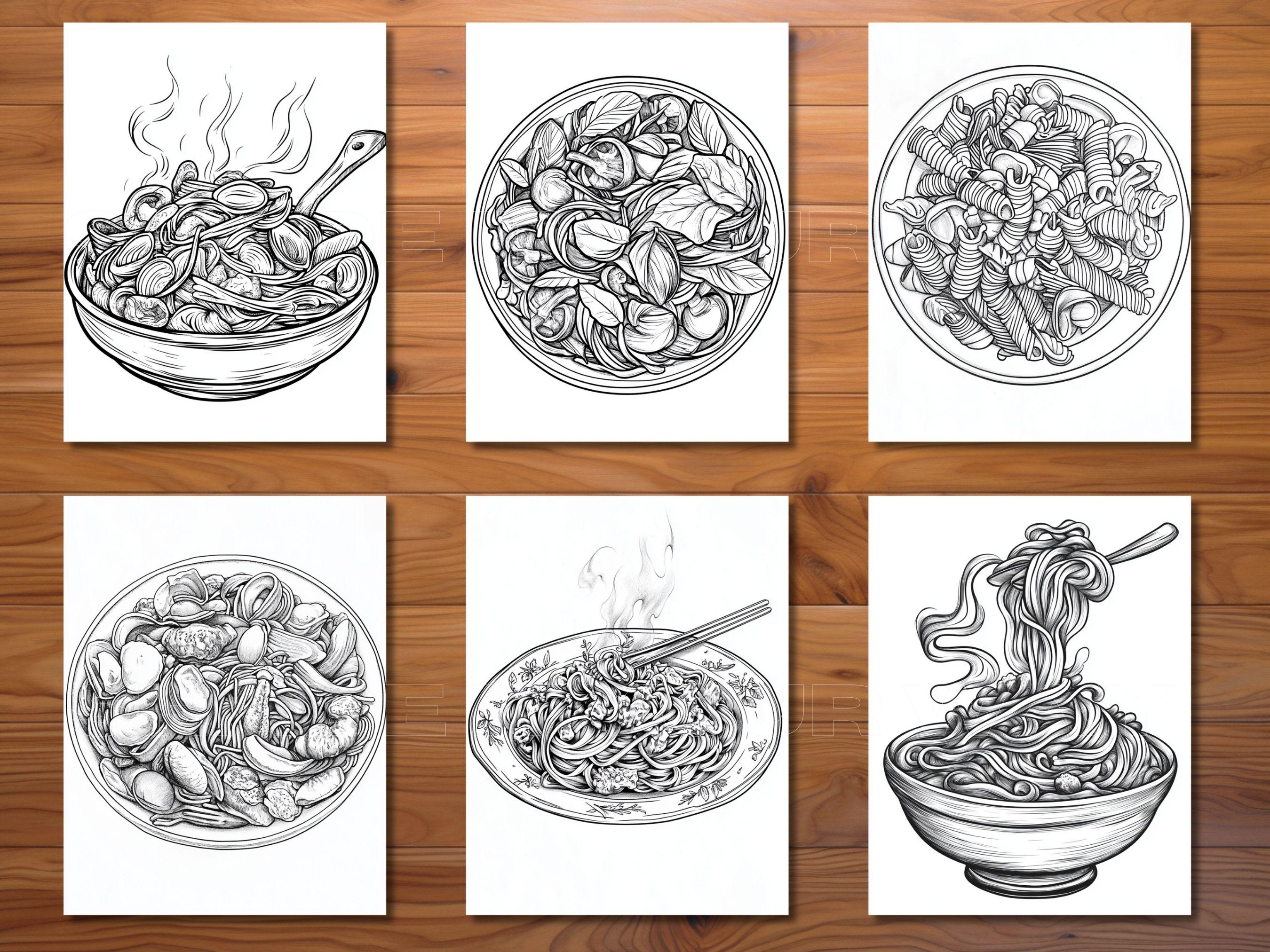 30 Pasta Coloring Page Book - Adults + Kids - Instant Download ...