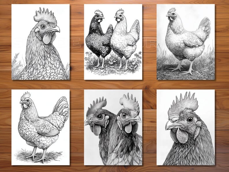30 Chickens Coloring Page Book - Adults + Kids - Instant Download ...