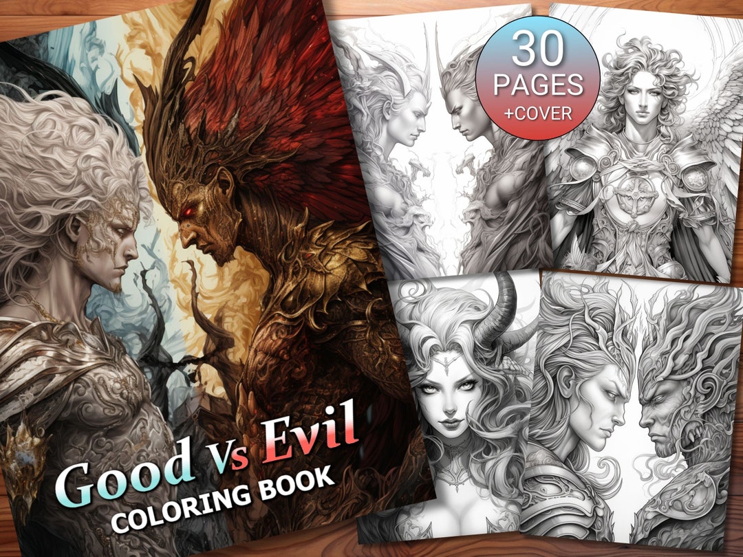30 Good Vs Evil Coloring Page Book - Adults + Kids - Instant Download ...
