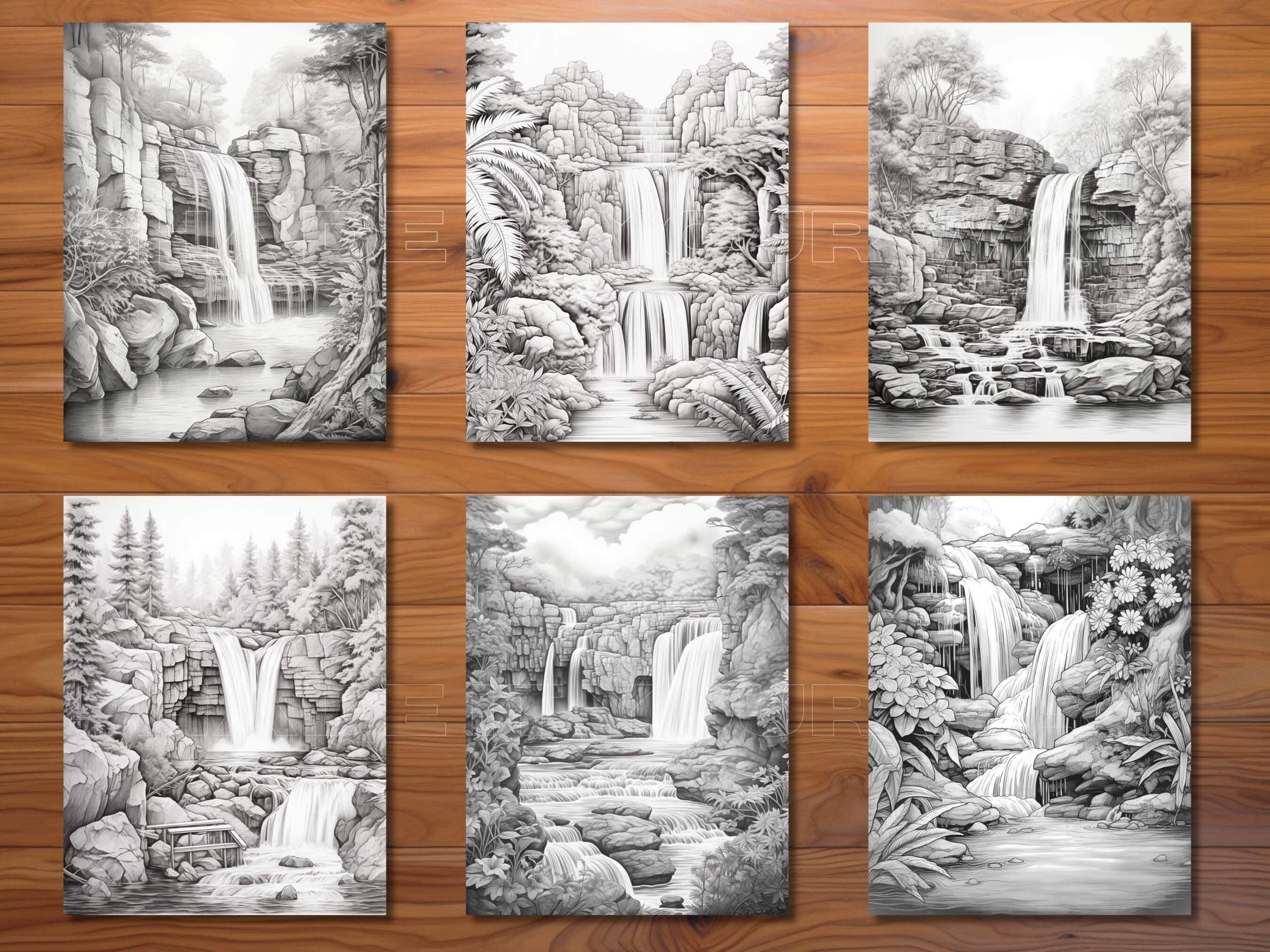 Waterfall Map Printable 30 Waterfalls Coloring Page Book - Adults + Kids - Instant Download ...
