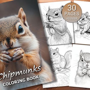 30 Chipmunks Coloring Page Book - Adults + Kids - Instant Download - Grayscale Coloring Page - Printable PDF