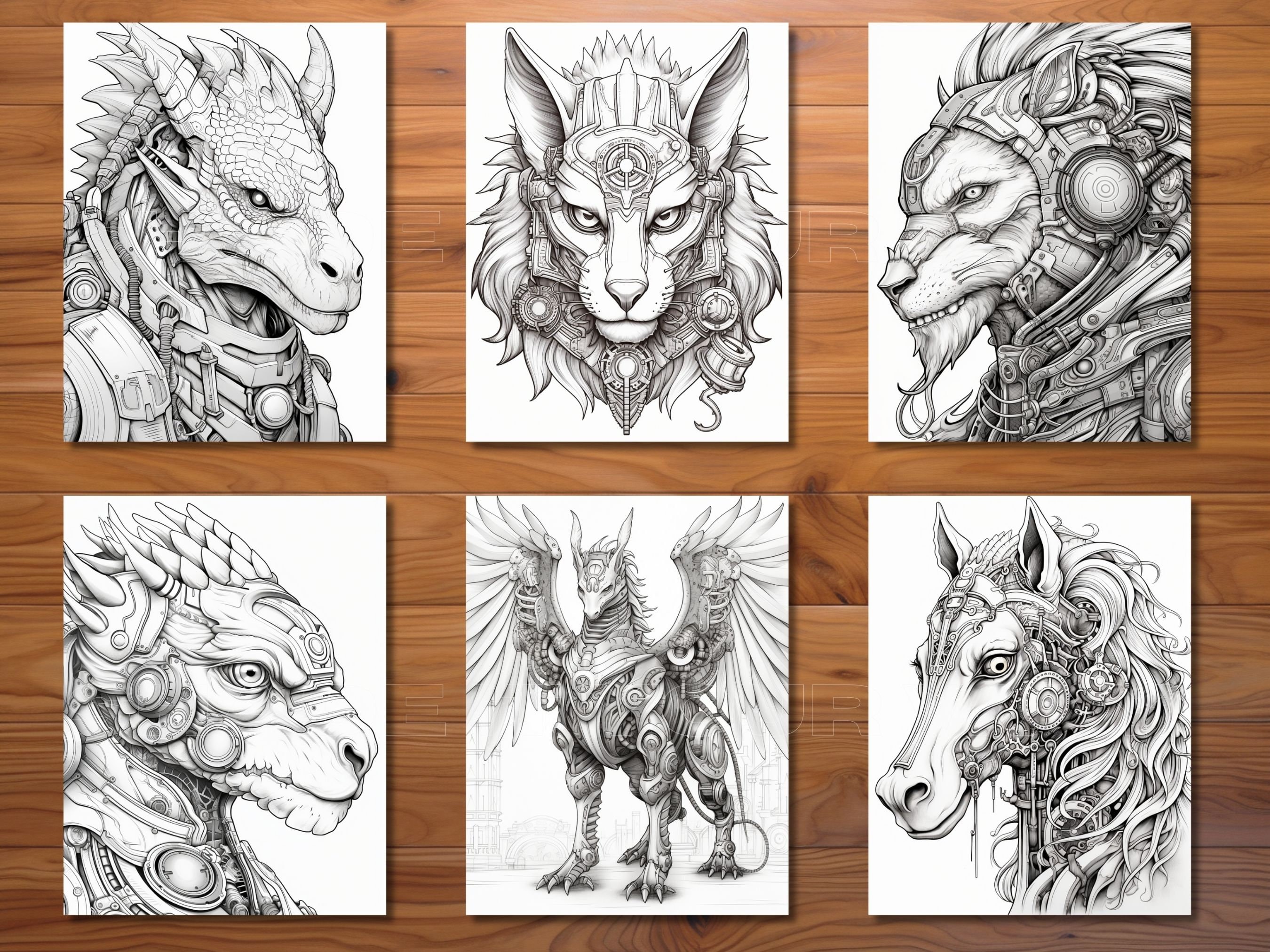 30 Clockwork Creatures Coloring Page Book - Adults + Kids - Instant ...