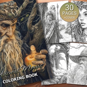 30 magische Uralte Malseiten - Erwachsene + Kinder - Sofortiger Download - Graustufen Malseite - Druckbares PDF