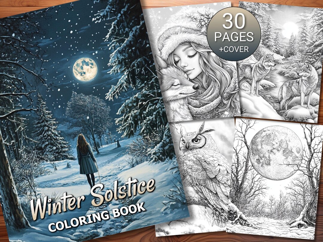 30 Winter Solstice Coloring Page Book - Adults + Kids - Instant ...