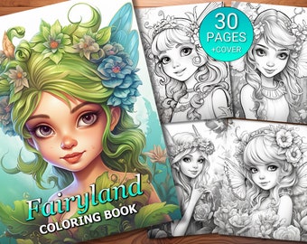30 Fairyland Coloring Page Book - Adults + Kids - Instant Download - Grayscale Coloring Page - Printable PDF