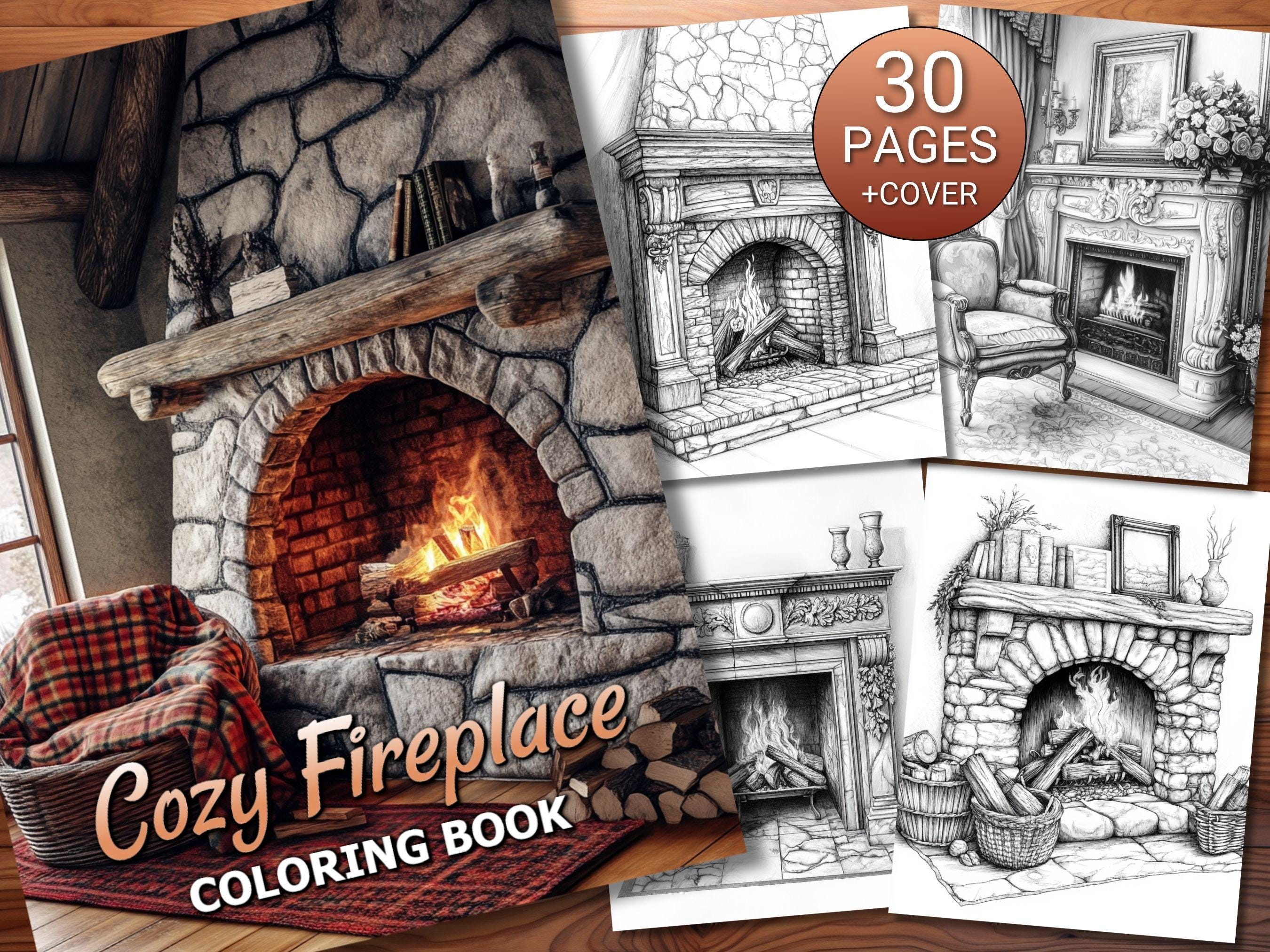 30 Cozy Fireplace Coloring Page Book - Adults + Kids - Instant Download ...
