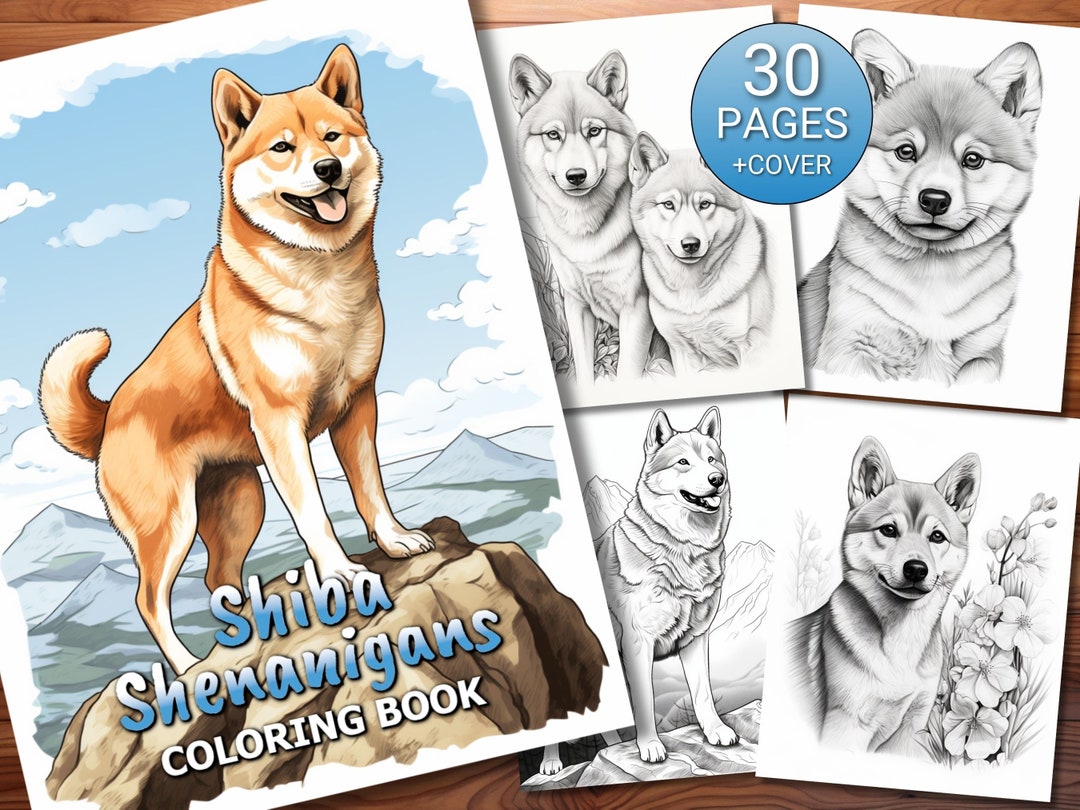 30 Shiba Shenanigans Coloring Page Book Adults Kids Instant Download