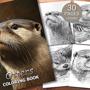 30 Otters Coloring Page Book - Adults + Kids - Instant Download - Grayscale Coloring Page - Printable PDF