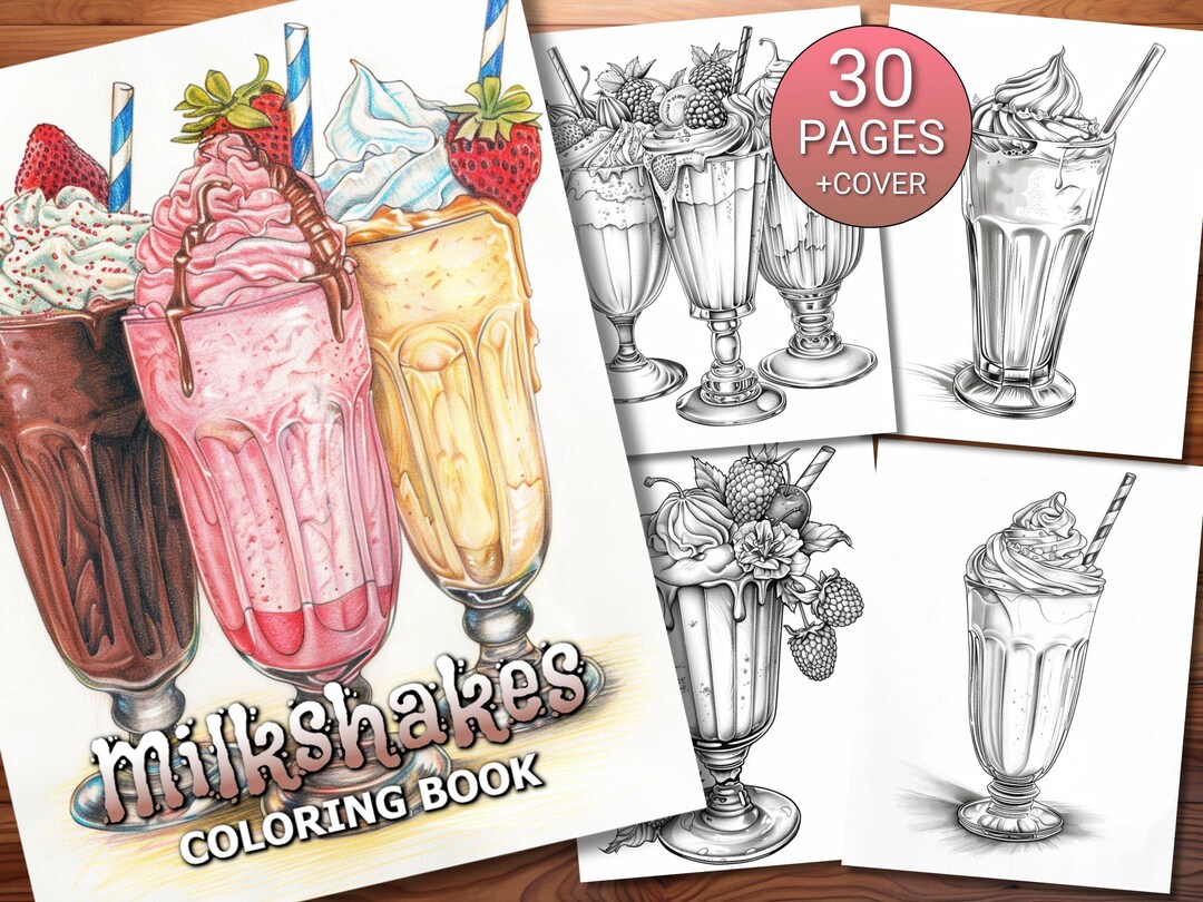 30 Milkshakes Coloring Page Book - Adults + Kids - Instant Download ...