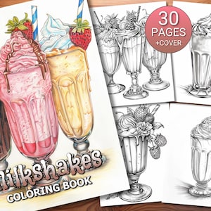 30 Milkshakes Coloring Page Book - Adults + Kids - Instant Download - Grayscale Coloring Page - Printable PDF