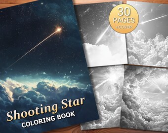 Libro para colorear de 30 estrellas fugaces - Adultos y niños - Descarga instantánea - Página para colorear en escala de grises - PDF imprimible